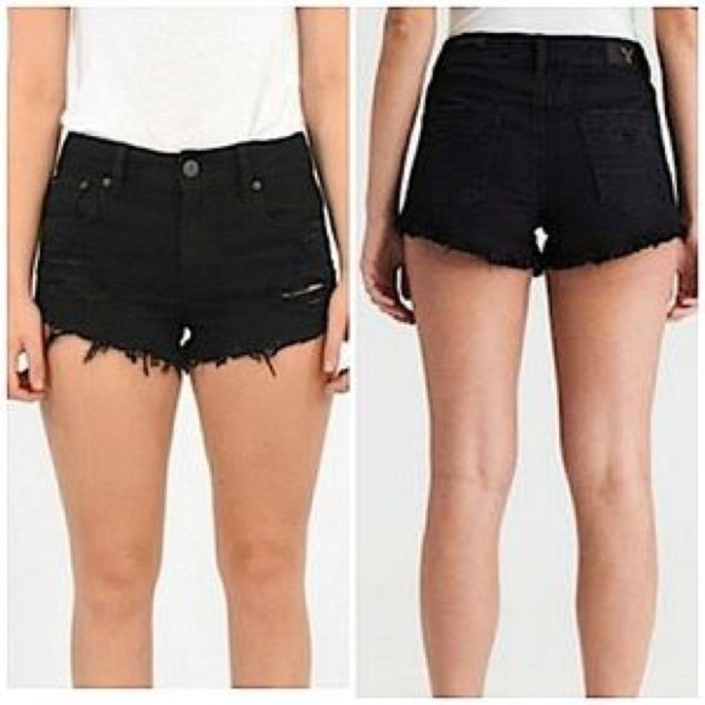 AEO Black Hi-Rise Festival Distressed Jean Shorts